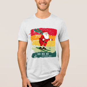 Retro kerstzonsondergang Skiing Santa Persoonlijk Tri-Blend Shirt