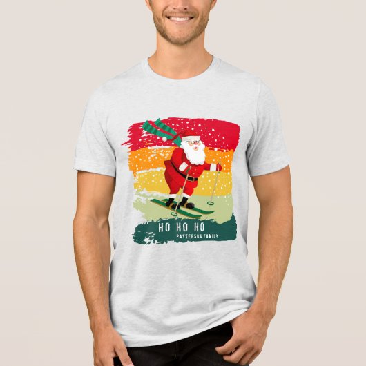 Retro kerstzonsondergang Skiing Santa Persoonlijk Tri-Blend Shirt (Voorkant)