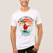 Retro kerstzonsondergang Skiing Santa Persoonlijk Tri-Blend Shirt (Voorkant)