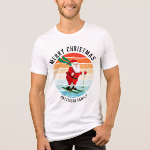 Retro kerstzonsondergang Skiing Santa Persoonlijk Tri-Blend Shirt