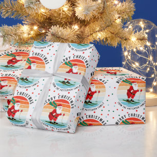 Retro kerstzonsondergang Skiing Santa Persoonlijke Cadeaupapier