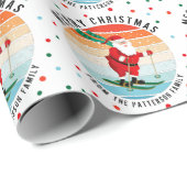 Retro kerstzonsondergang Skiing Santa Persoonlijke Cadeaupapier (Rol Hoek)