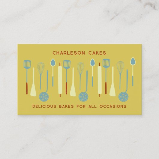 Retro Keuken Bakken Catering Geel Visitekaartje (Voorkant)