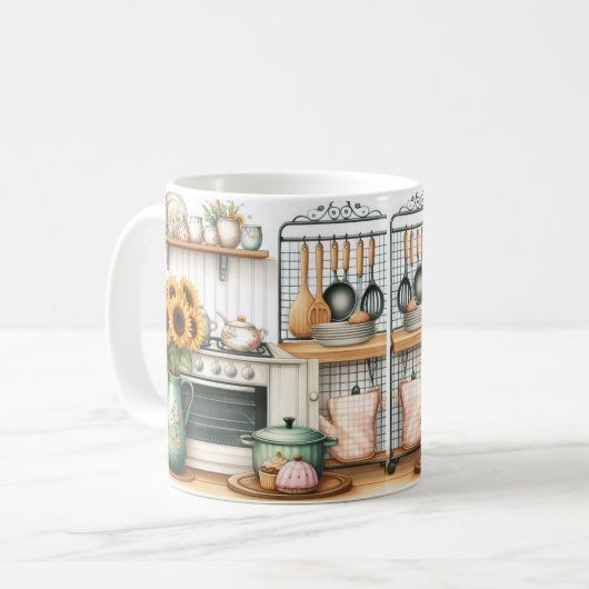 Retro Keuken Borden en Zonnebloemen Koffiemok (Voorkant links)