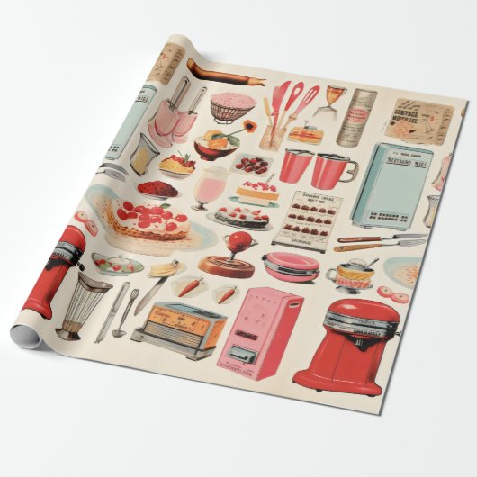 Retro Keuken Cakes en Gereedschap Cadeaupapier (Uitgerold)