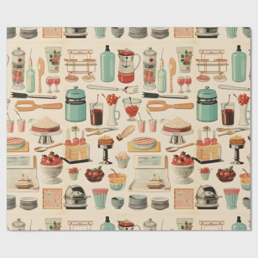 Retro Keuken Cakes en Gereedschap Cadeaupapier (Vlak)