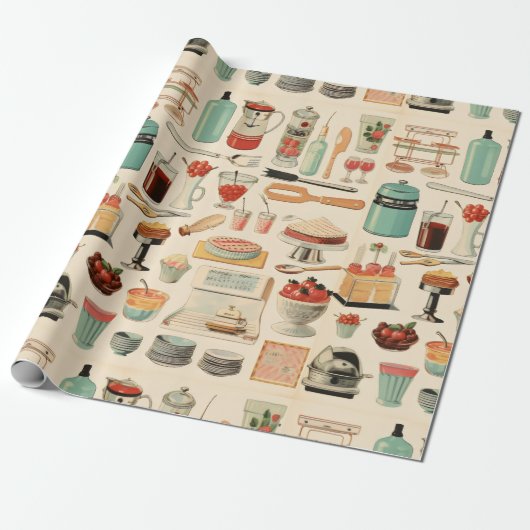Retro Keuken Cakes en Gereedschap Cadeaupapier (Uitgerold)