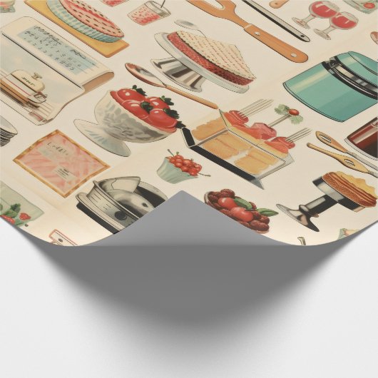Retro Keuken Cakes en Gereedschap Cadeaupapier (Hoek)