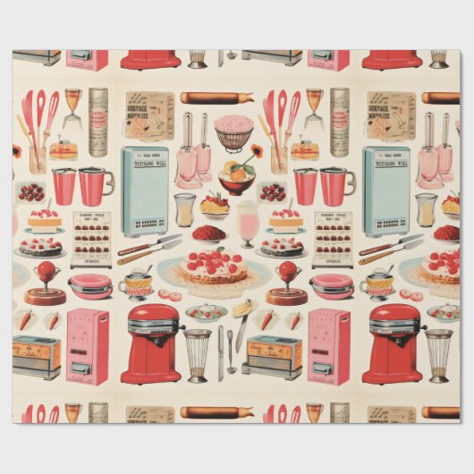 Retro Keuken Cakes en Gereedschap Cadeaupapier (Vlak)