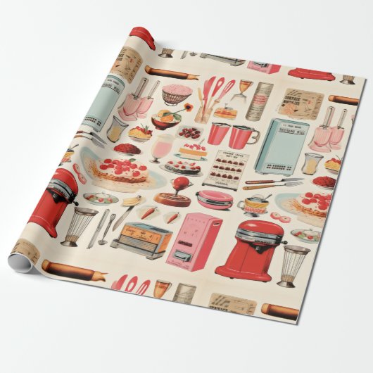 Retro Keuken Cakes en Gereedschap Cadeaupapier (Uitgerold)
