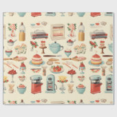 Retro Keuken Cakes en Gereedschap Cadeaupapier (Vlak)