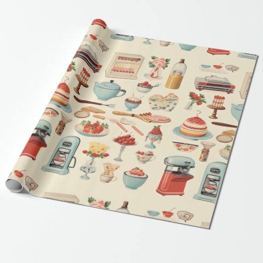 Retro Keuken Cakes en Gereedschap Cadeaupapier (Uitgerold)