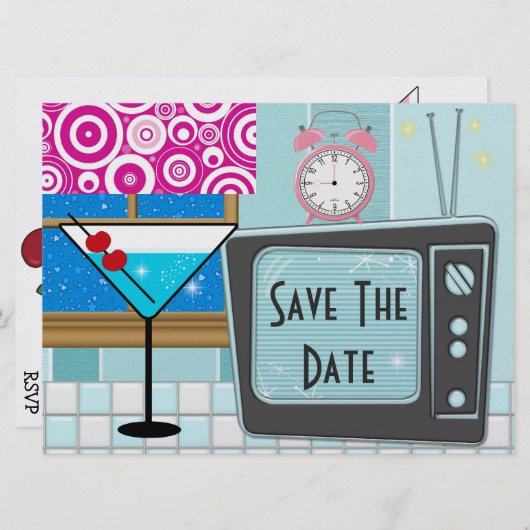 Retro Keuken / Diner Party - SRF Save The Date (Voorkant / Achterkant)