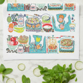 Retro Keuken Koken Boek Illustratie Aqua Theedoek (Gevouwen)