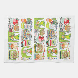 Retro Keuken Koken Boek Illustratie Helder Groen Theedoek