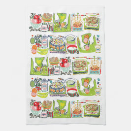 Retro Keuken Koken Boek Illustratie Helder Groen Theedoek