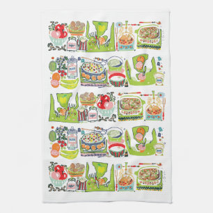 Retro Keuken Koken Boek Illustratie Helder Groen Theedoek