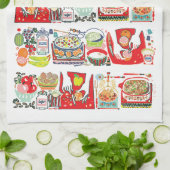 Retro Keuken Koken Boek Illustratie Rood Theedoek (Gevouwen)