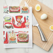 Retro Keuken Koken Boek Illustratie Rood Theedoek (Quarter Fold)