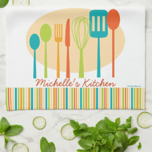 Retro keuken kookgerei gepersonaliseerde handdoek