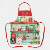 Retro Keuken Rood Script Naam Thuiskok Schort (Voorkant)