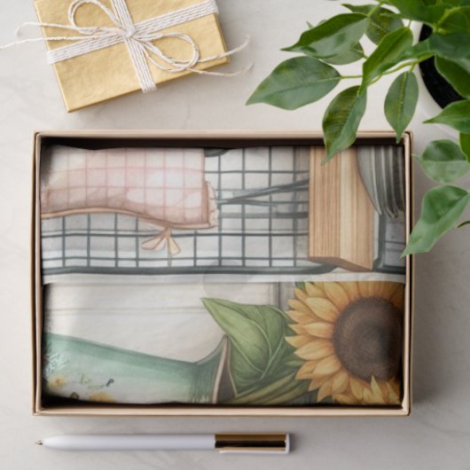 Retro Keuken Schalen en Zonnebloemen Ambacht Tissuepapier (Geschenk)