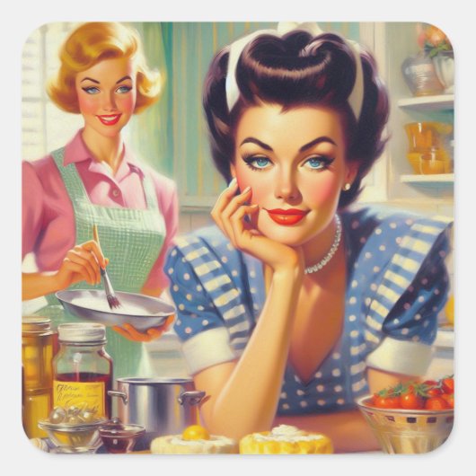 Retro keuken schilderij vierkante sticker (Voorkant)