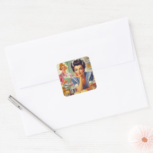 Retro keuken schilderij vierkante sticker (Envelop)