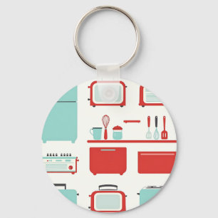 Retro Keukenapparaten Patroon Sleutelhanger