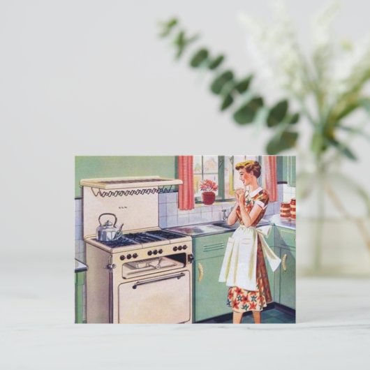 retro keukendame briefkaart (Staand voorkant)