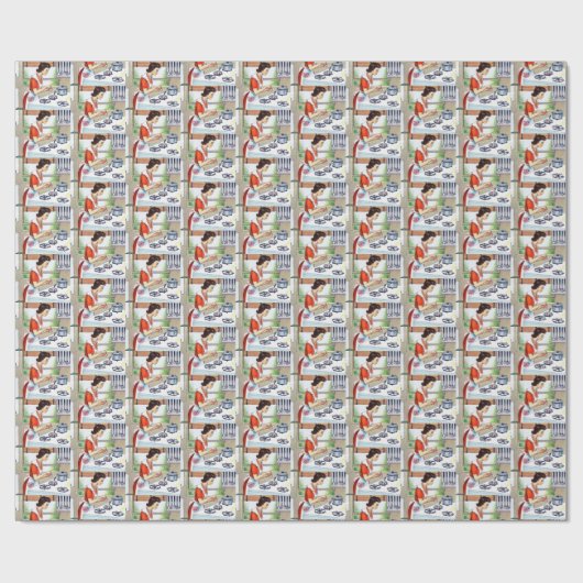 retro  keukendame cadeaupapier (Vlak)