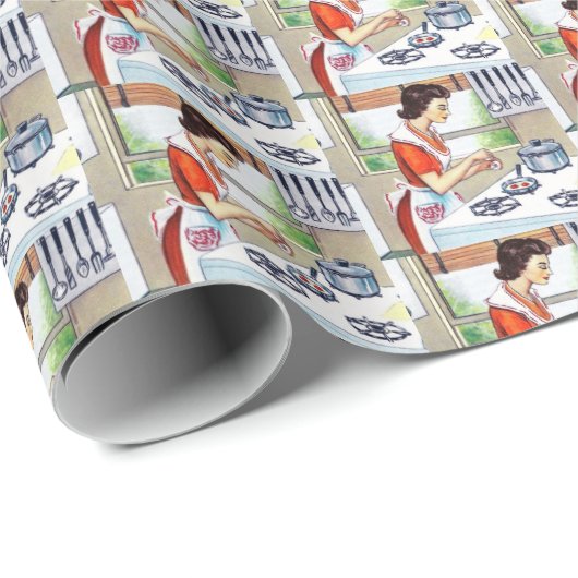 retro  keukendame cadeaupapier (Rol Hoek)