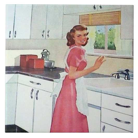 retro  keukendame tegeltje (Voorkant)