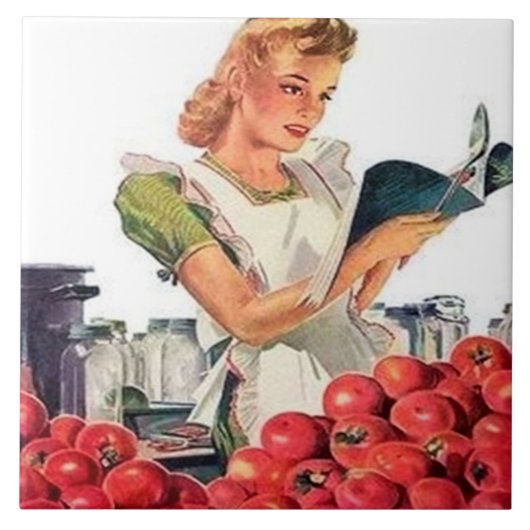 retro  keukendame tegeltje (Voorkant)