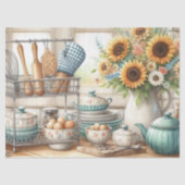 Retro Keukengerechten Theepot en Zonnebloemen Tissuepapier (Voorkant)