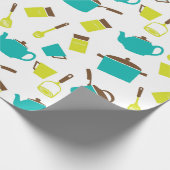 Retro  keukengerei 50s geel blauw cadeaupapier (Hoek)