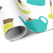 Retro  keukengerei 50s geel blauw cadeaupapier (Rol Hoek)