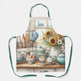 Retro keukengerei theepot gepersonaliseerd  schort