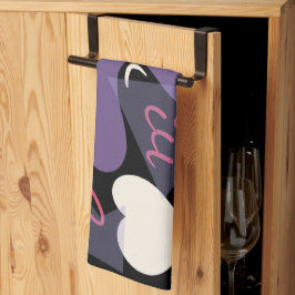 Retro keukenhanddoek. Zwart, wit, paarse, roze Theedoek