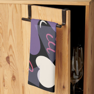 Retro keukenhanddoek. Zwart, wit, paarse, roze Theedoek