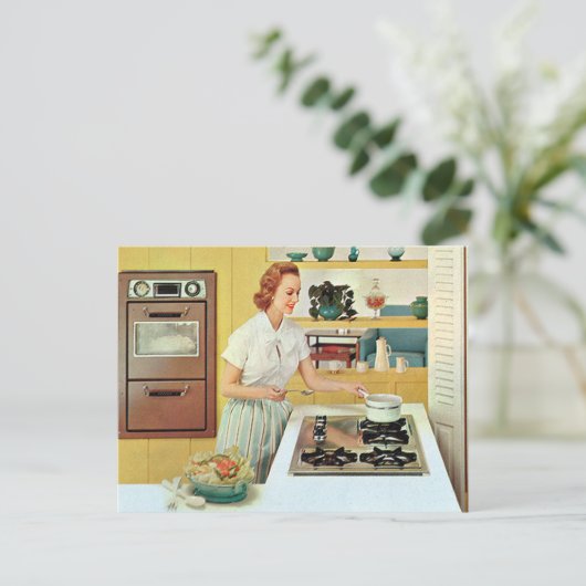 retro  keukenkeuken voor kooksters briefkaart (Staand voorkant)