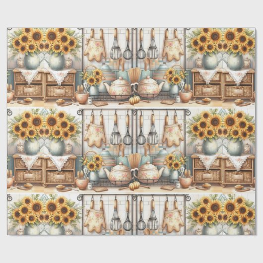 Retro Keukenplank en Zonnebloem Wrapping Paper Cadeaupapier (Vlak)