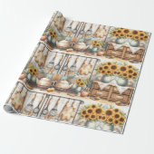 Retro Keukenplank en Zonnebloem Wrapping Paper Cadeaupapier (Uitgerold)