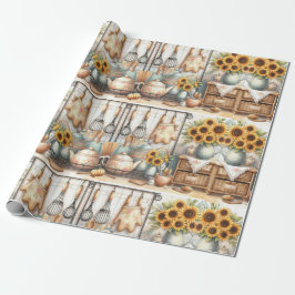 Retro Keukenplank en Zonnebloem Wrapping Paper Cadeaupapier