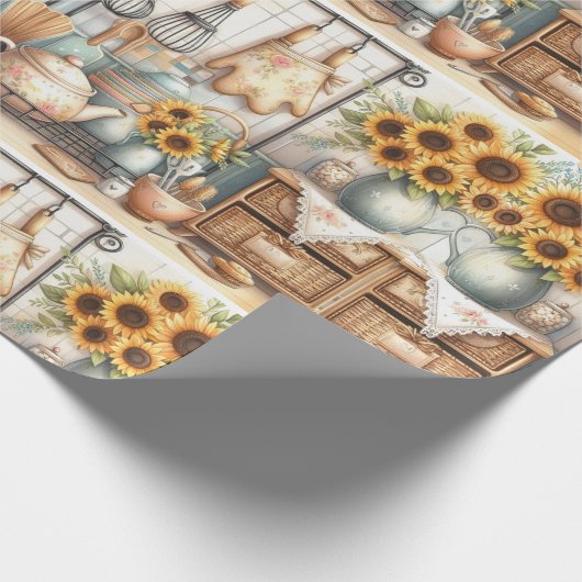 Retro Keukenplank en Zonnebloem Wrapping Paper Cadeaupapier (Hoek)