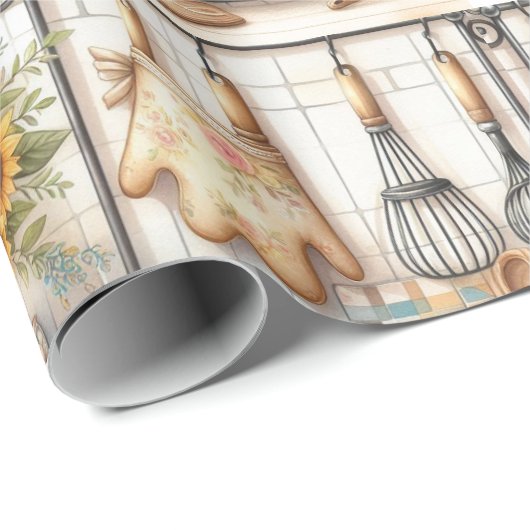 Retro Keukenplank en Zonnebloem Wrapping Paper Cadeaupapier (Rol Hoek)