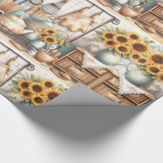 Retro Keukenplank en Zonnebloem Wrapping Paper Cadeaupapier (Hoek)
