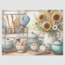 Retro Keukenservies Theepot en Zonnebloemen Tissuepapier