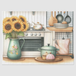 Retro Keukenspullen en Zonnebloemen Ambacht Tissuepapier