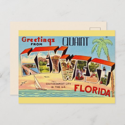 Retro Key West-groet Briefkaart (Voorkant / Achterkant)